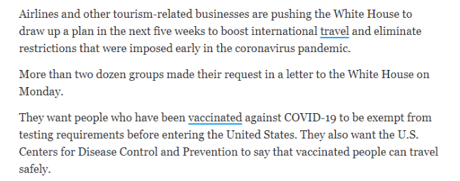 重磅！美中兩國或于5月1日解除旅行限制、疫苗護照互認(rèn)不用隔離 