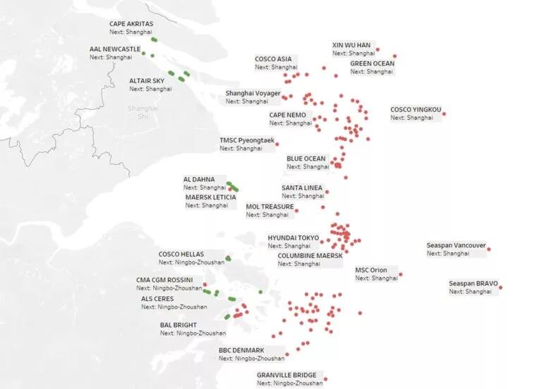 242艘集裝箱船舶在中國國港口等待泊位！