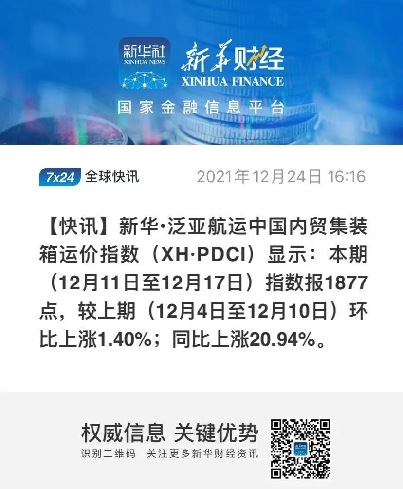 【內(nèi)貿(mào)】最新新華&middot;泛亞航運中國內(nèi)貿(mào)集裝箱運價指數(shù)