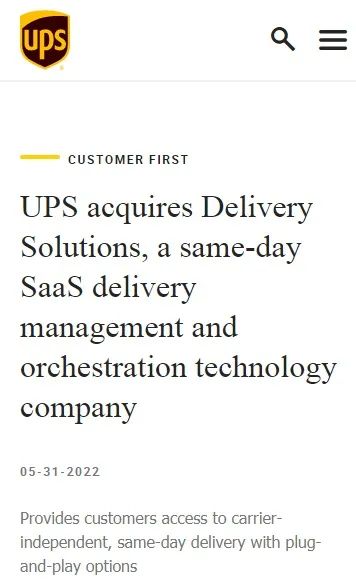 加強最后一英里交付！UPS收購Delivery Solutions