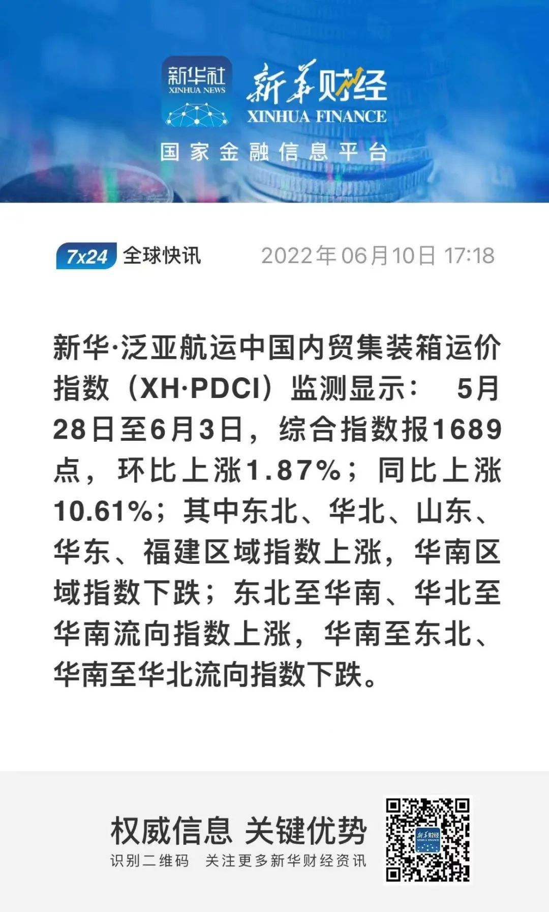 【內(nèi)貿(mào)】最新新華·泛亞航運(yùn)中國內(nèi)貿(mào)集裝箱運(yùn)價(jià)指數(shù)