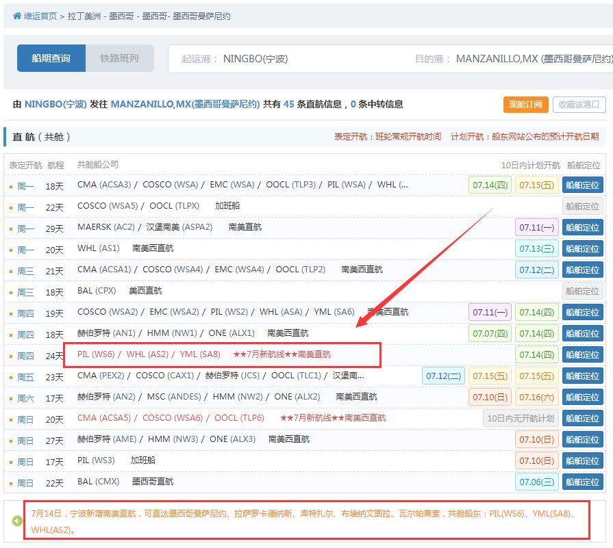 航線快訊！PIL和WHL、YML將推出全新南美西直航！7月13日首航