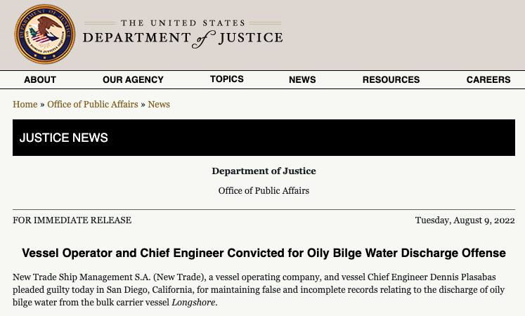 非法排放！這家干散貨船運營商遭重罰110萬美元！緩刑四年！
