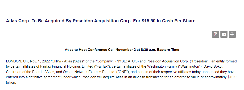 ONE財團收購全球第一大集裝箱船船東母公司！