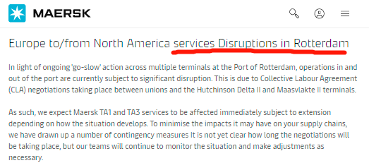 港口罷工！鹿特丹港運營中斷，馬士基宣布應(yīng)急計劃