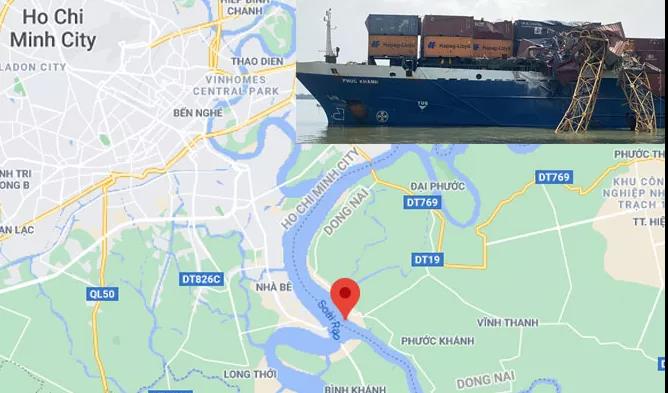 4個(gè)集裝箱落水，多個(gè)集裝箱受損！越南一集裝箱船與在建大橋塔吊相撞